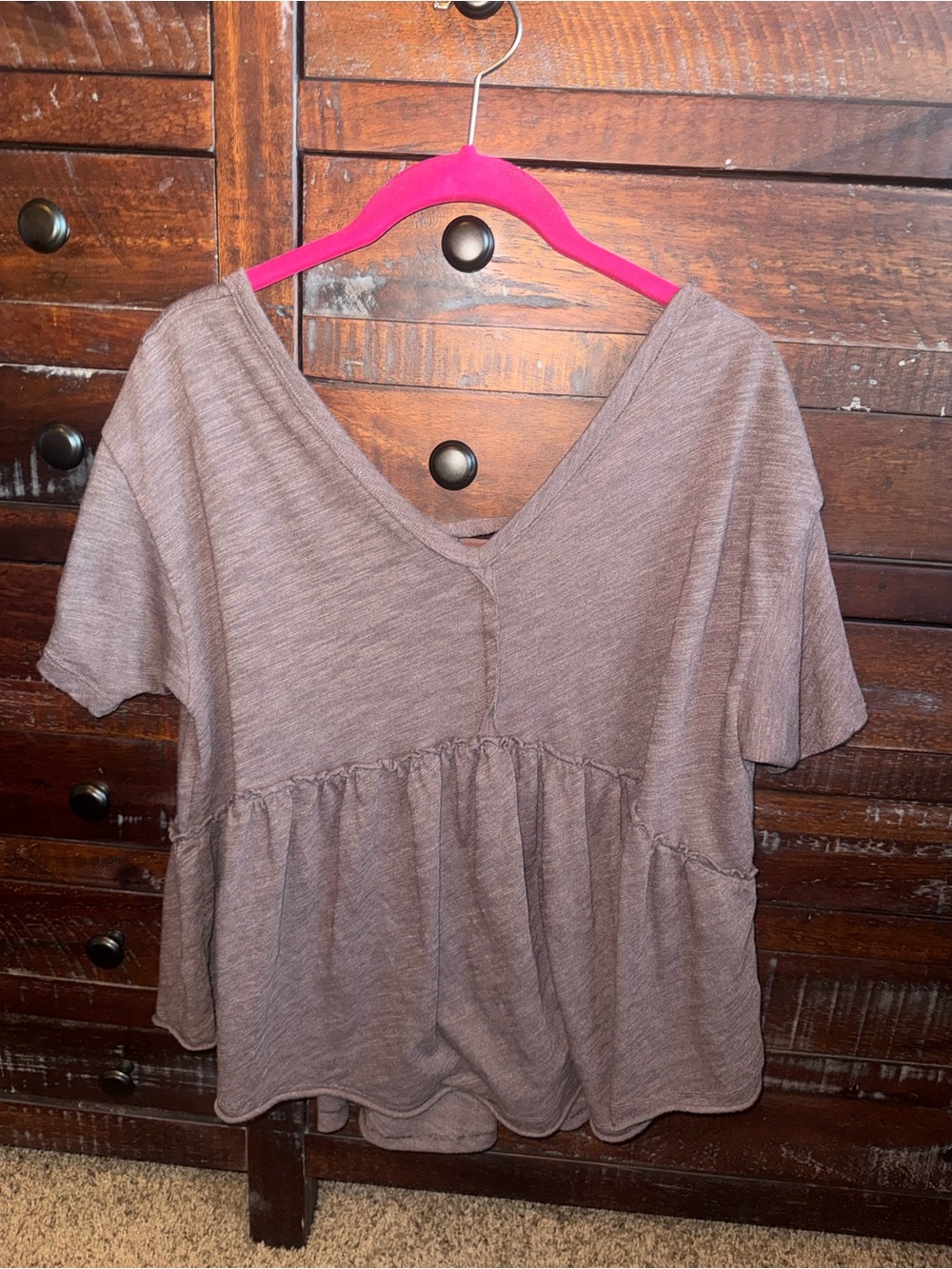 American Eagle Outfitters Brown V-Neck Peplum Tunic - Picture 1 of 3